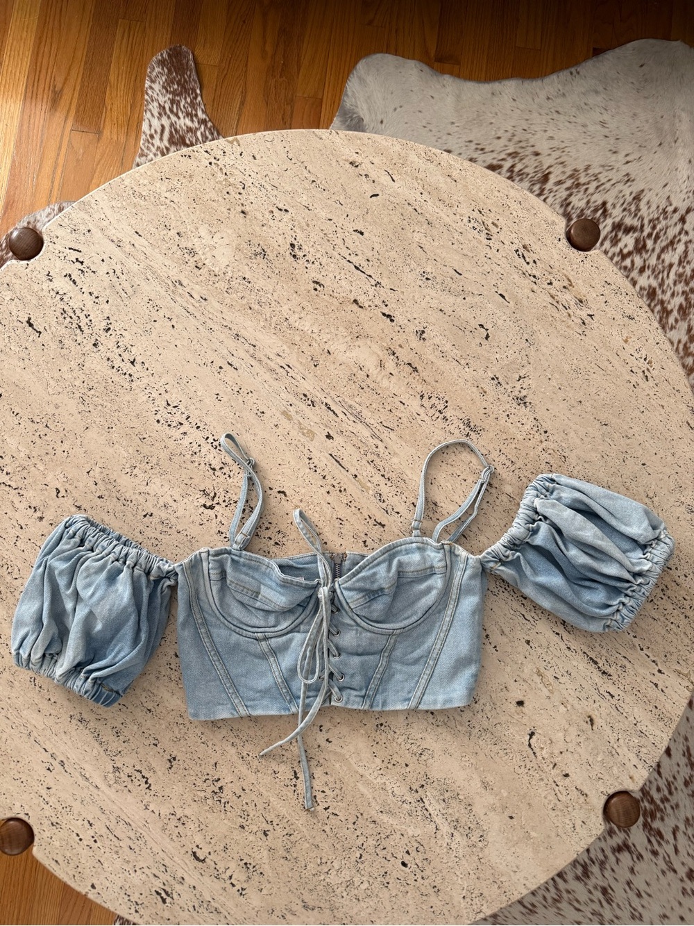 House of CB Denim Bustier Off Shoulder Crop Top Small *Rare*
